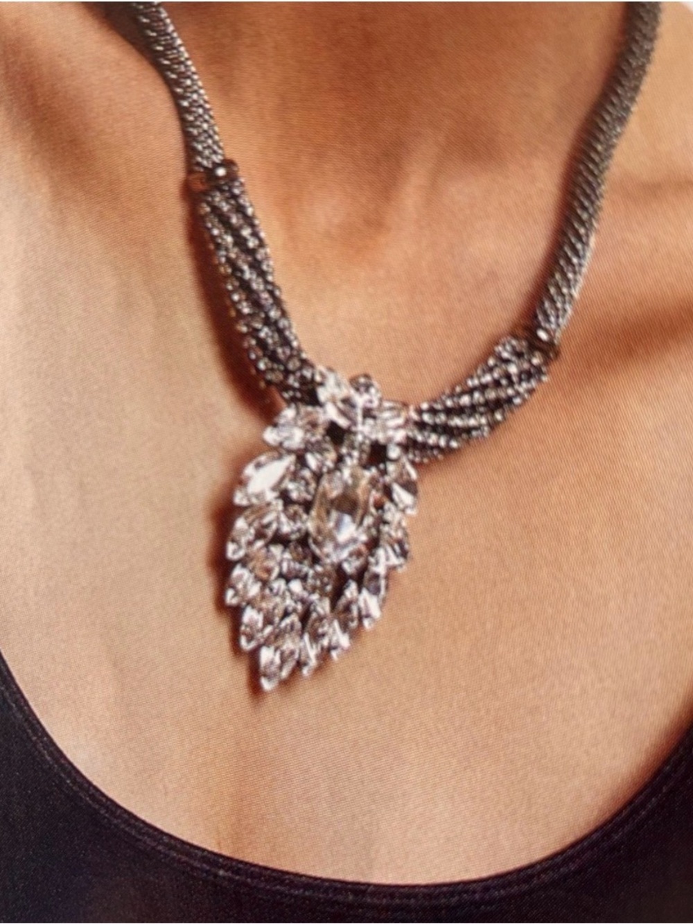 Park Lane Crystal Statement Necklace - Silver Tone Like New